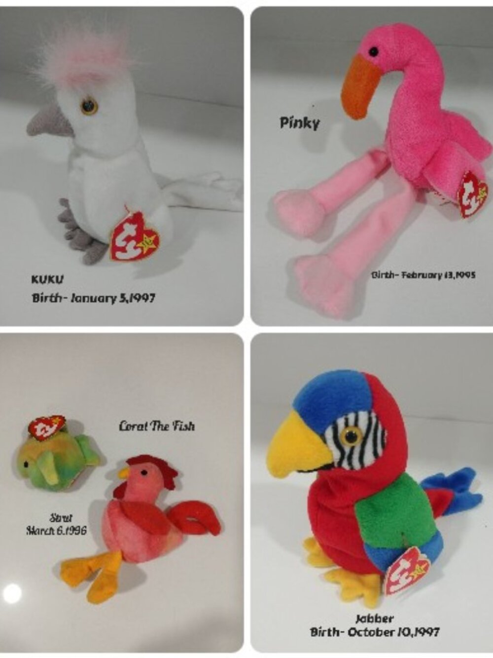 Selling Individual Ty Beany Baby Bird Collection With Birth Tags ,Like New
